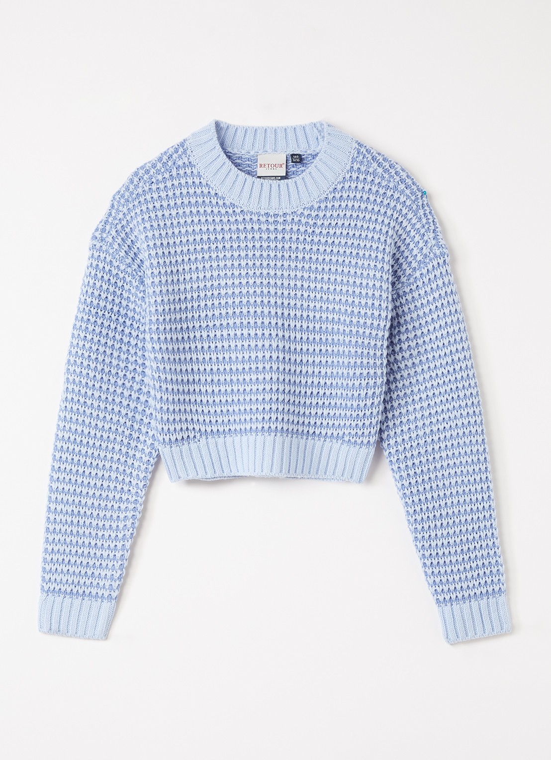 Retour Jeans Fallon grofgebreide cropped trui met ingebreid patroon - voorkant lichtblauw