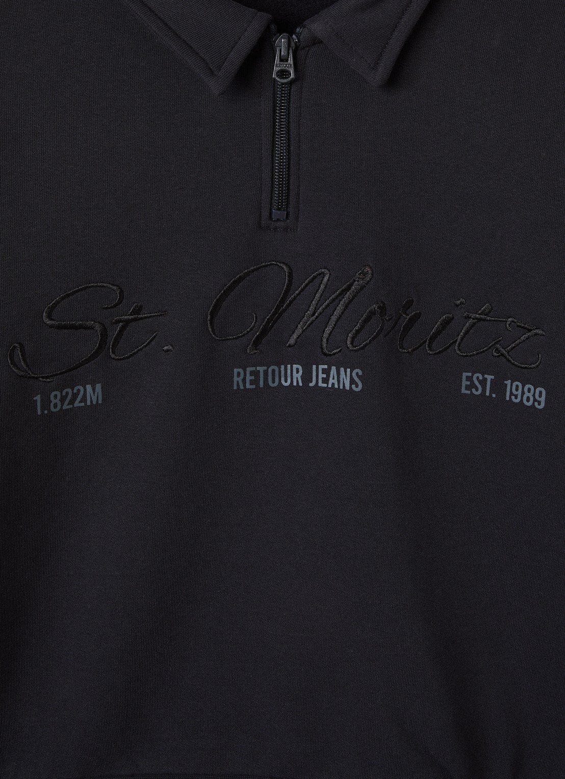Retour Jeans Gino sweater met kraag en halve rits - detail antraciet