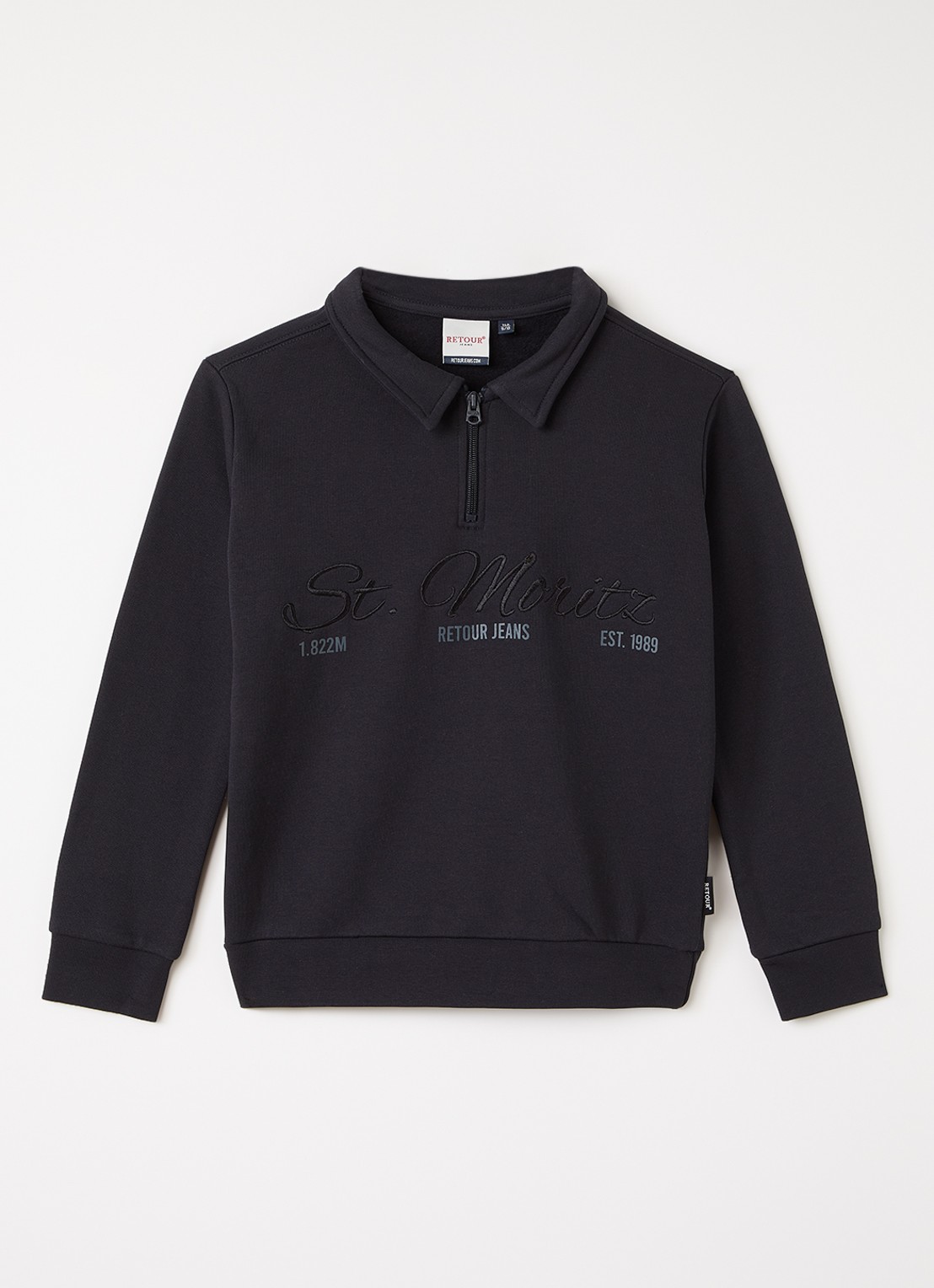 Retour Jeans Gino sweater met kraag en halve rits - voorkant 2 antraciet