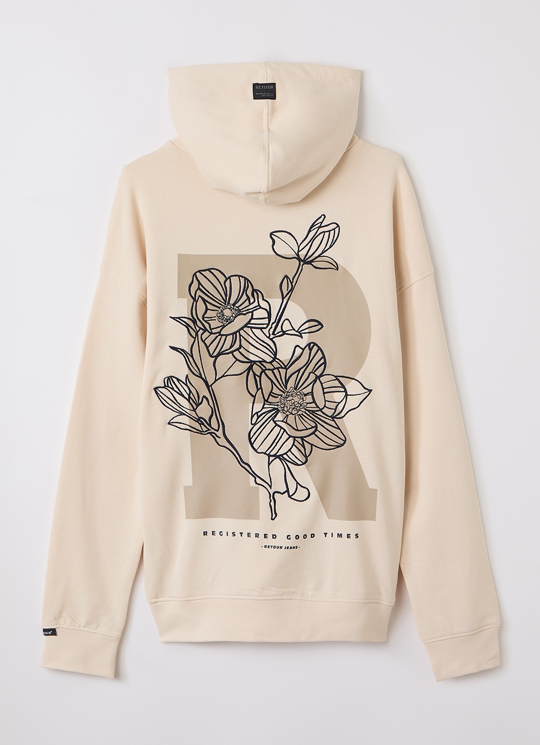 Retour Jeans Hugo hoodie met front- en backprint - voorkant 2 beige