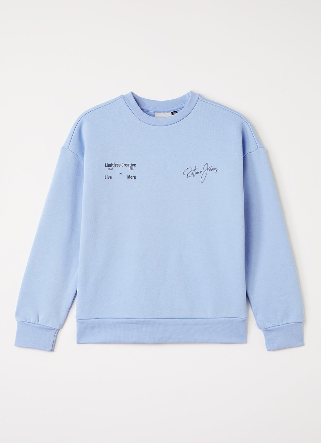 Retour Jeans Kelto sweater met logo- en backprint - voorkant 2 lichtblauw