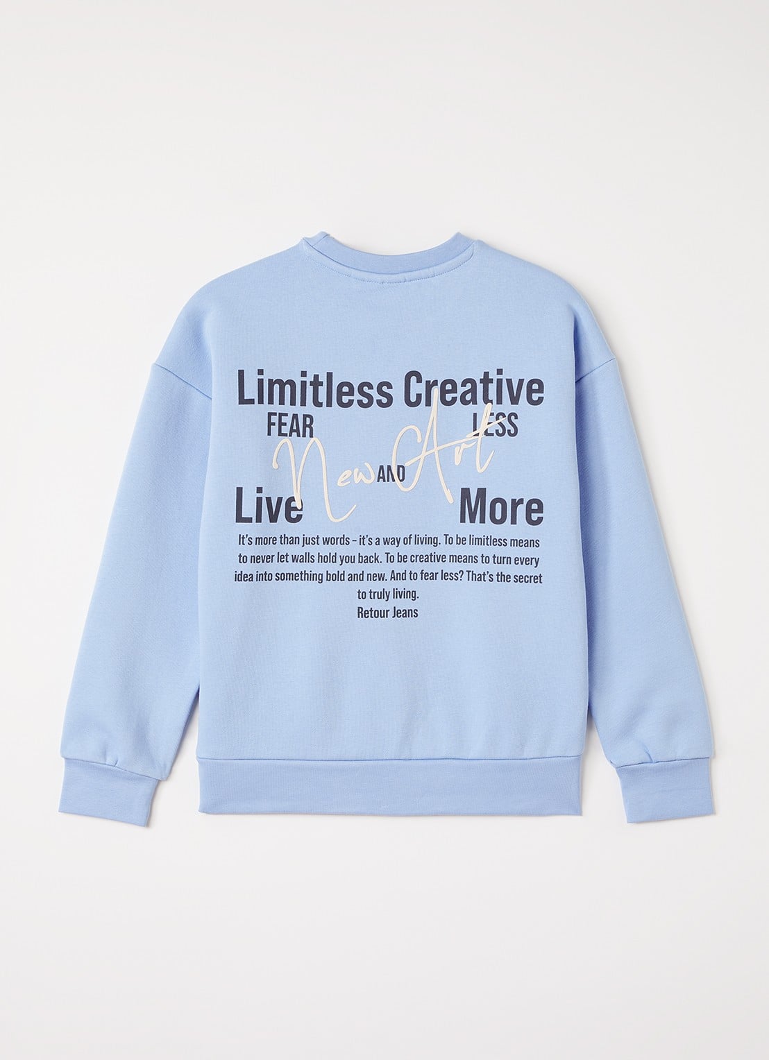 Retour Jeans Kelto sweater met logo- en backprint - voorkant 3 lichtblauw