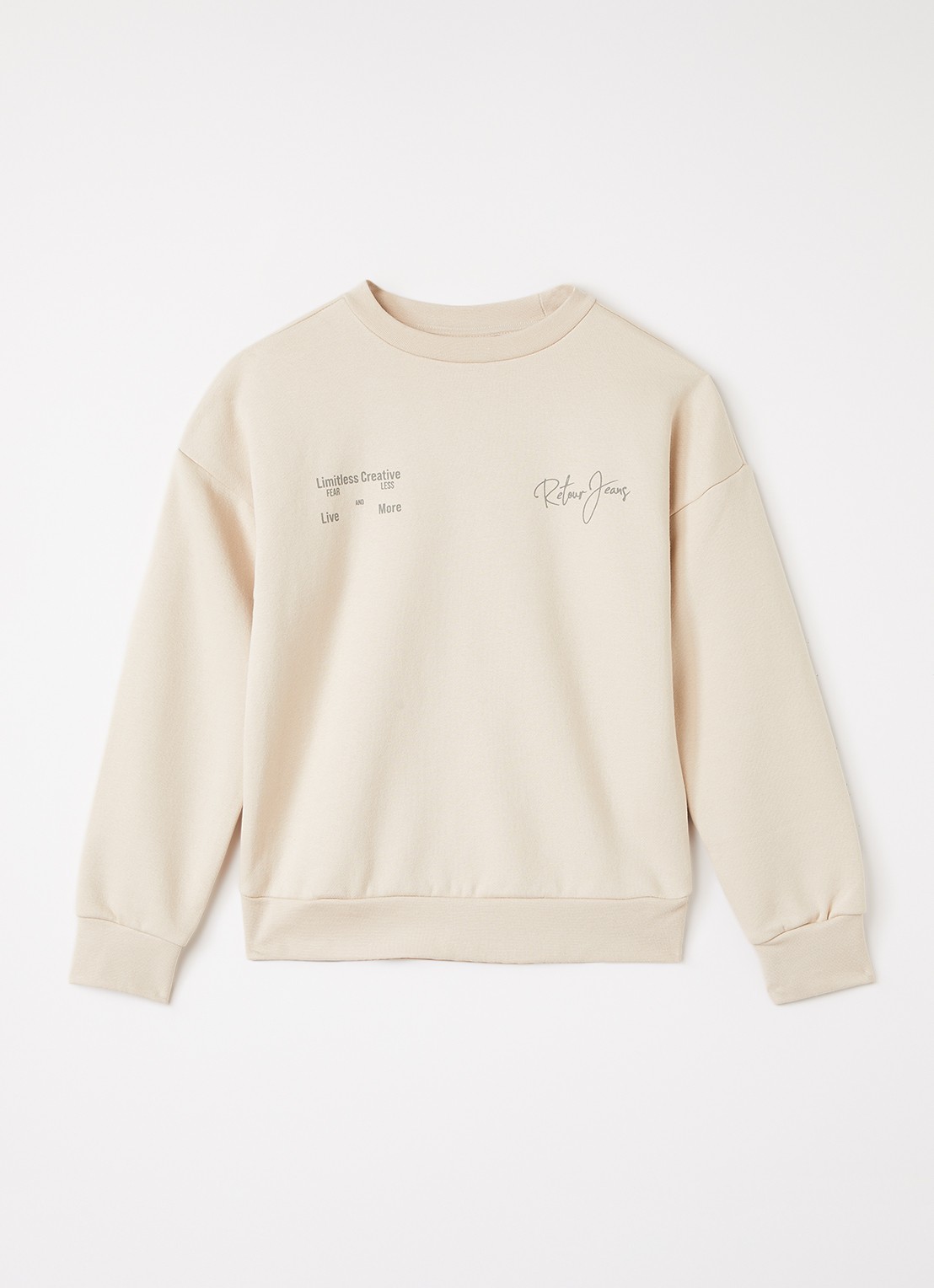 Retour Jeans Kelto sweater met logo- en backprint - voorkant 2 beige