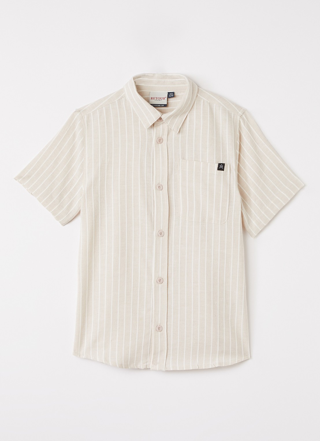 Retour Jeans Miguel blouse ín linnenblend met streepprint - voorkant beige