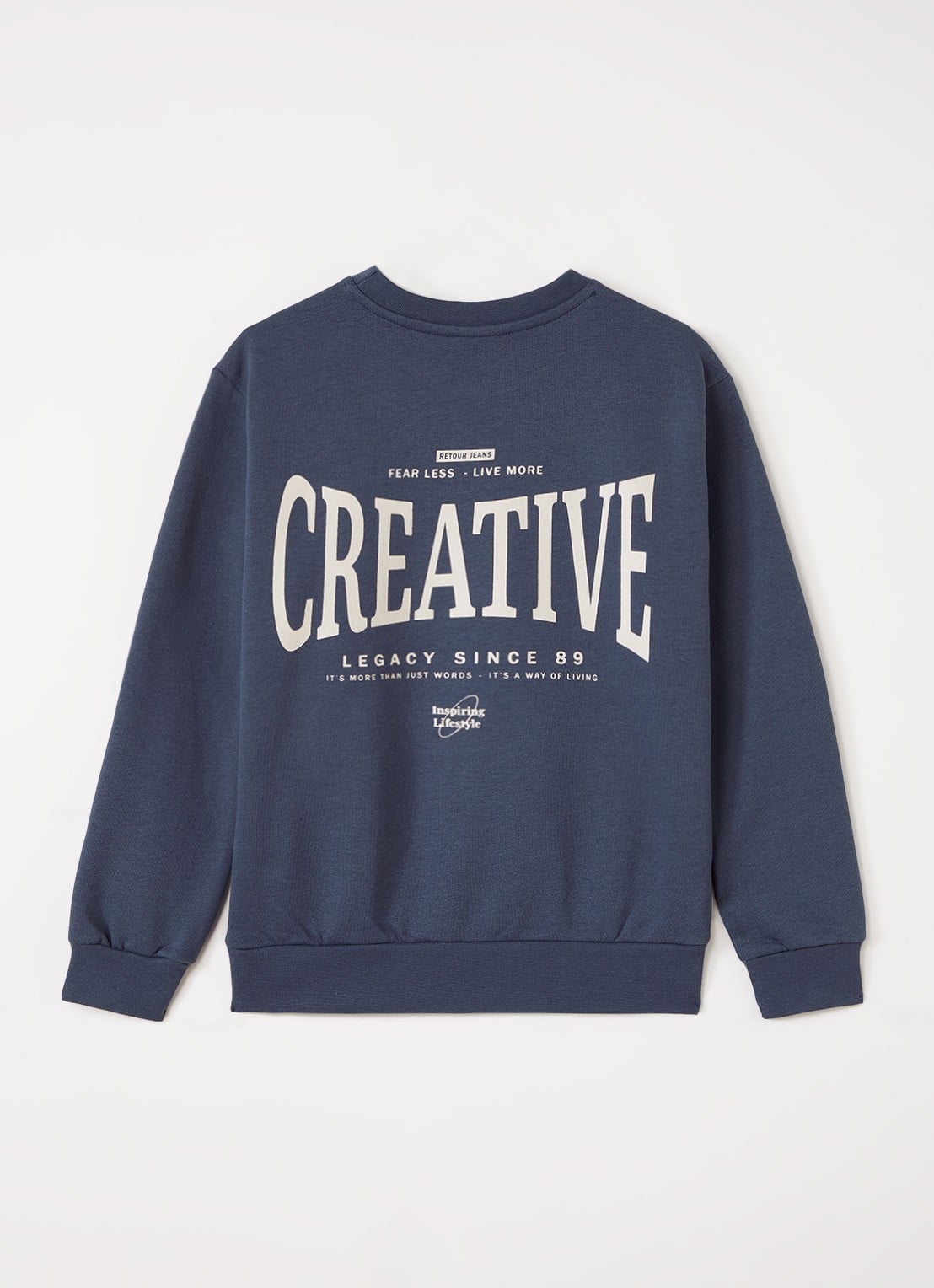 Retour Jeans Otto sweater met logo- en backprint - voorkant 3 blauw