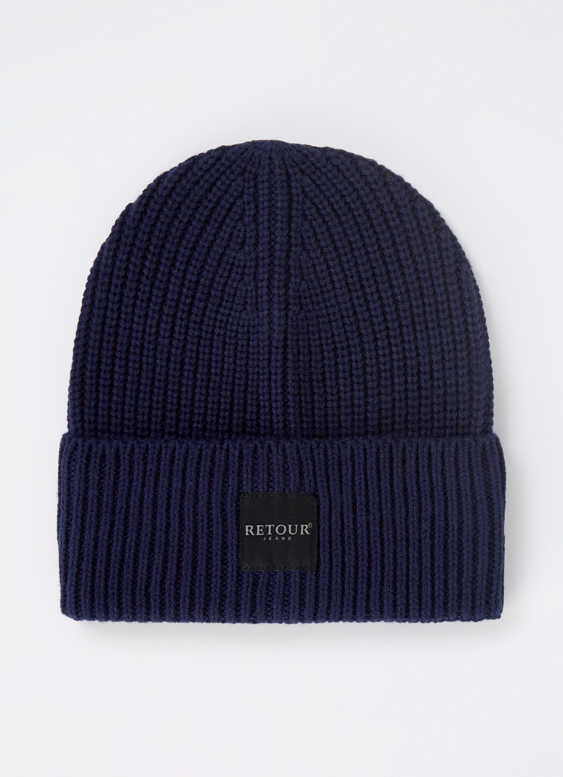 Retour Jeans Ribgebreide muts met logo - voorkant donkerblauw