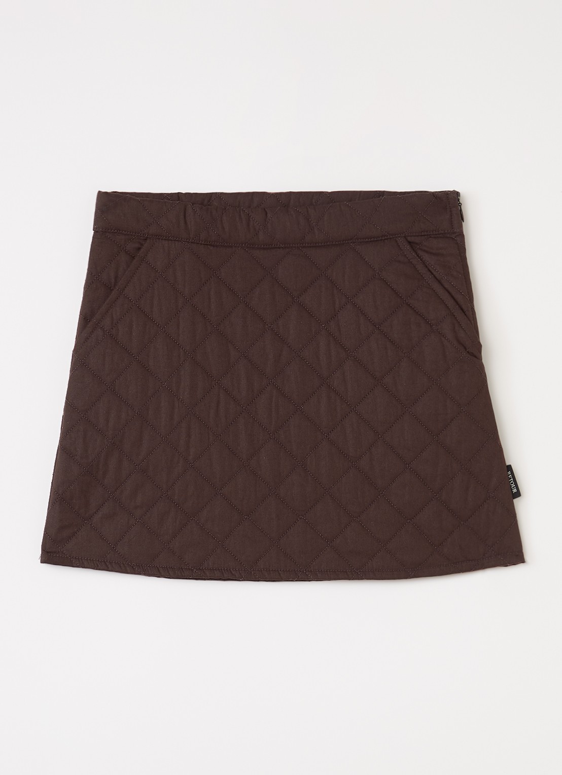 Retour Jeans Rosella minirok met quilt patroon - voorkant donkerbruin