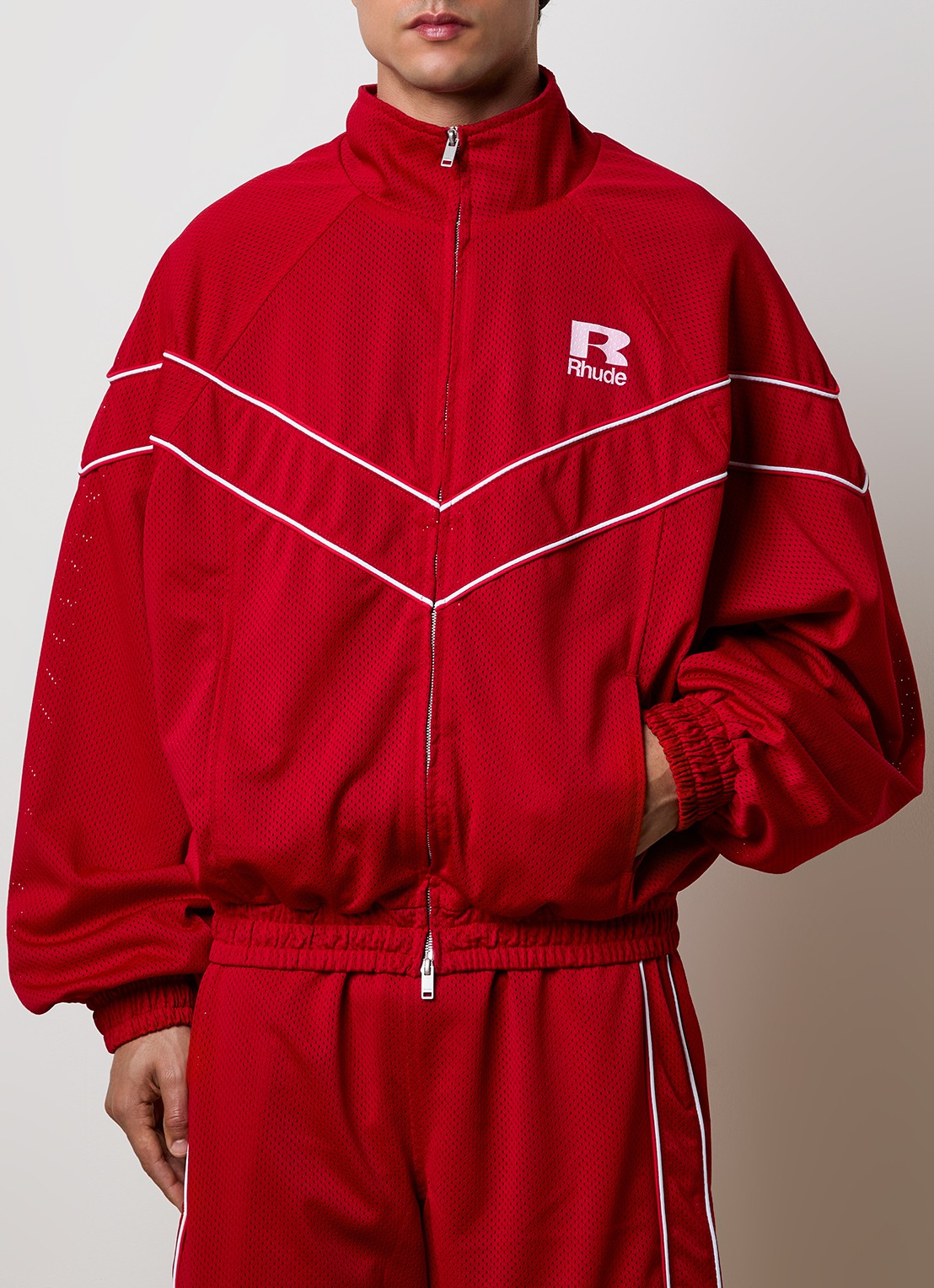 Rhude Jack met logo en opstaande kraag - detail 4 kersenrood