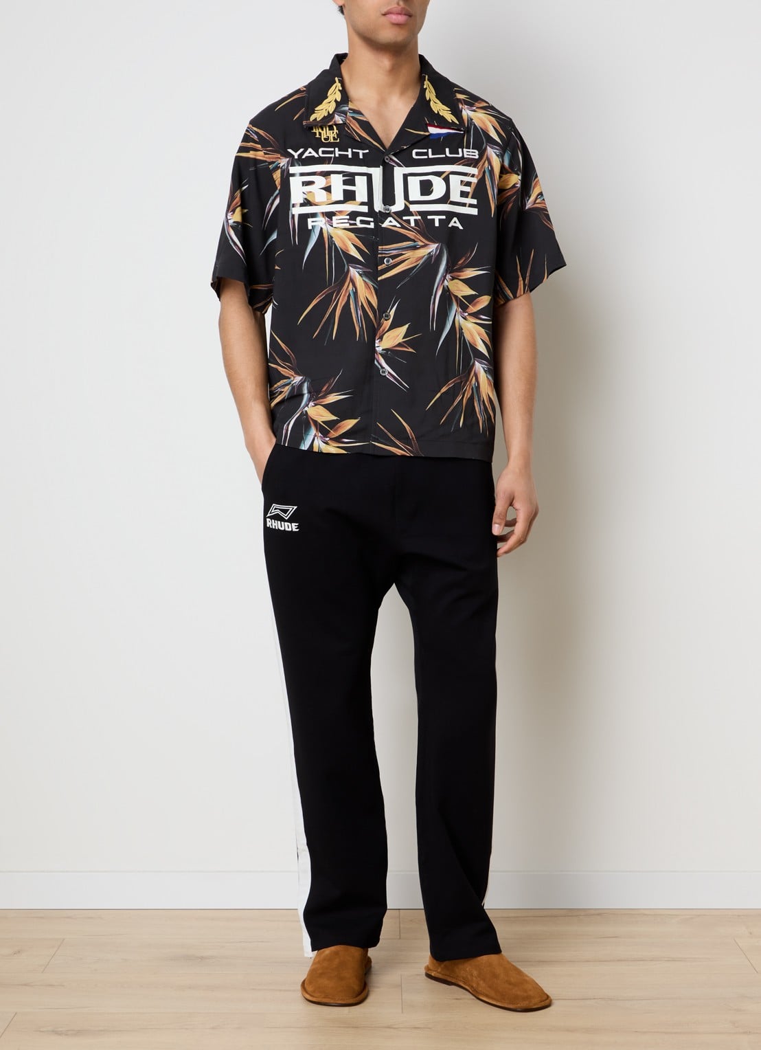 Rhude Lago Hamptons loose fit trackpants met logoborduring - voorkant 2 zwart
