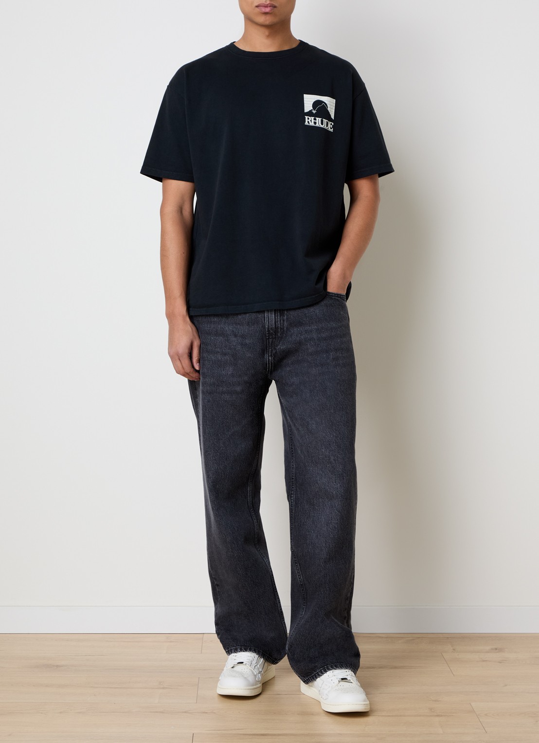 Rhude Moonlight T-shirt met logo- en backprint - voorkant 3 zwart