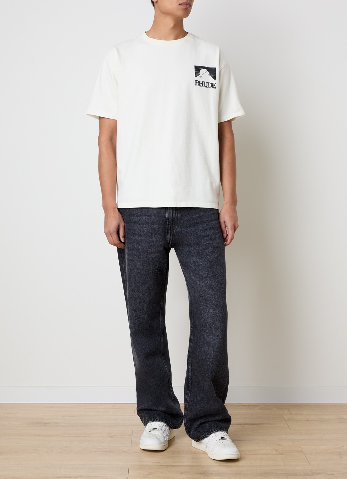 Rhude Moonlight T-shirt met logo- en backprint - voorkant 3 ivoor
