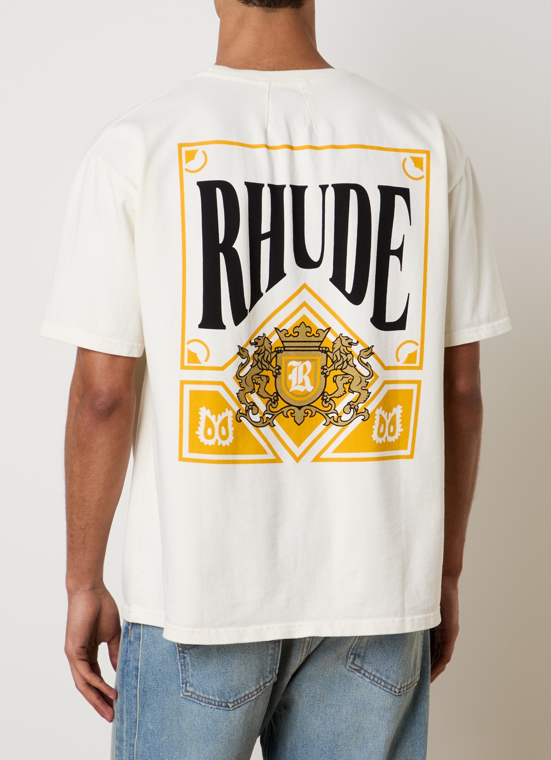 Rhude Playing Card T-shirt met logo- en backprint - detail 3 creme