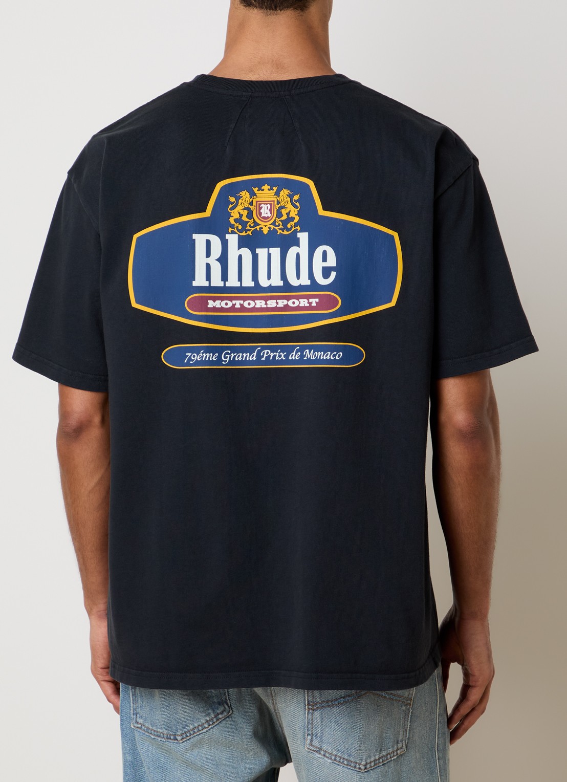 Rhude Racing Crest T-shirt met logo- en backprint - detail 3 donkerblauw