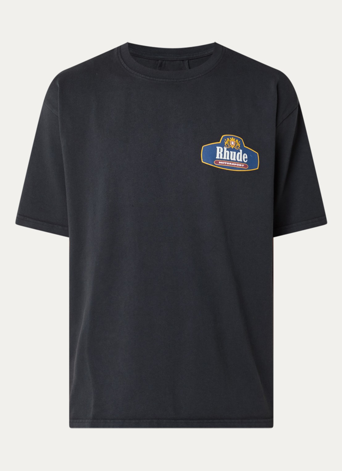 Rhude Racing Crest T-shirt met logo- en backprint - voorkant donkerblauw
