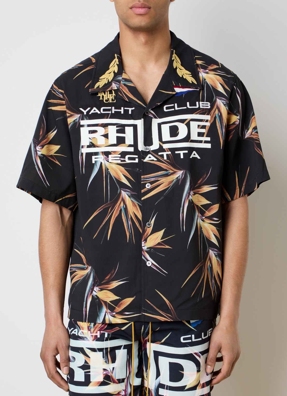 Rhude Regatta Club regular fit overhemd met logoprint  - detail 4 zwart