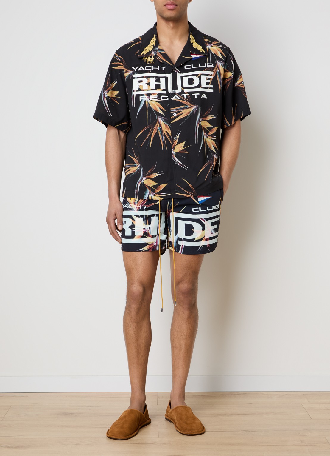 Rhude Regatta Club regular fit overhemd met logoprint  - voorkant 3 zwart
