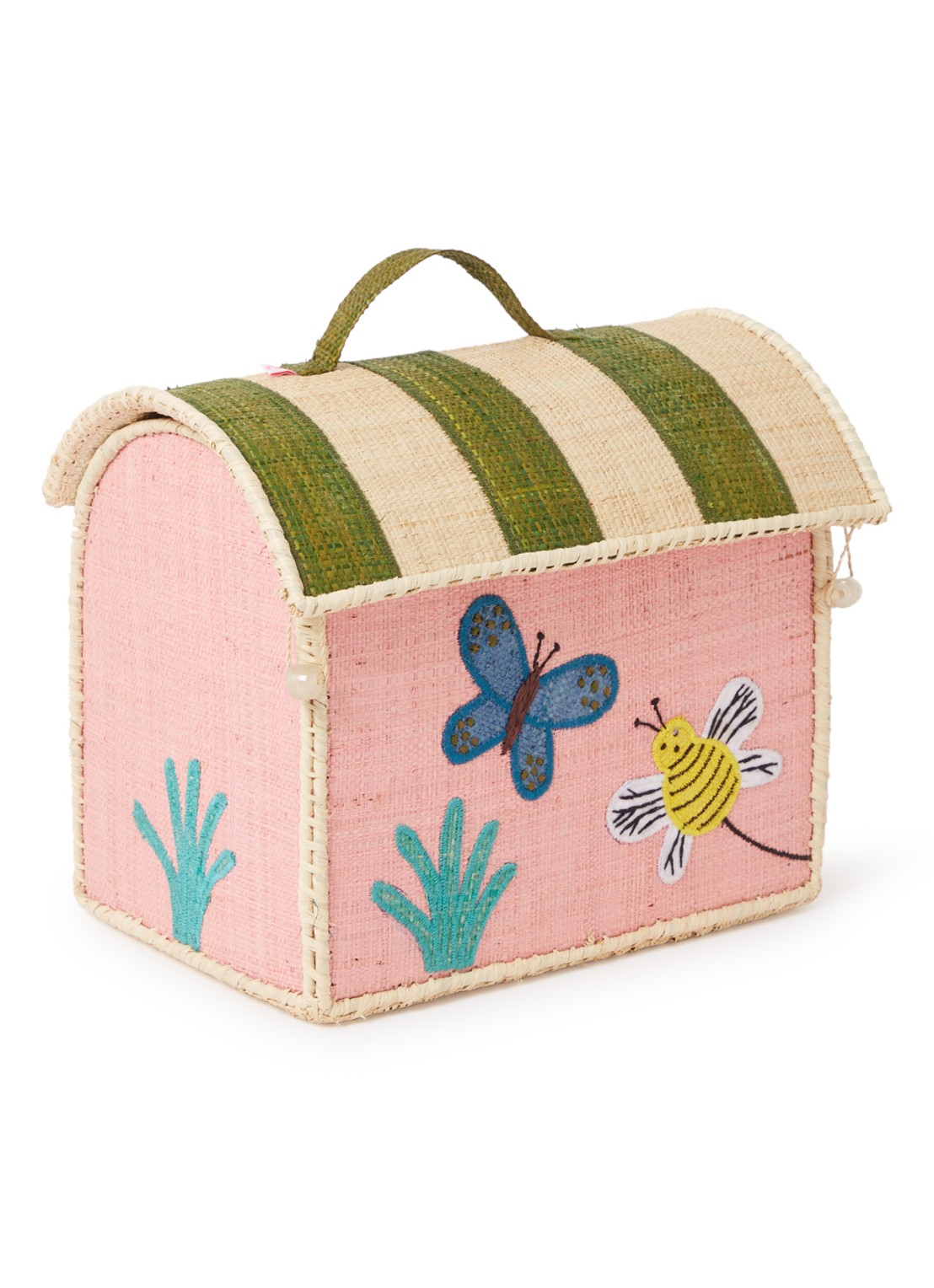 Rice Opbergmand met borduring 22 cm - voorkant 2 roze