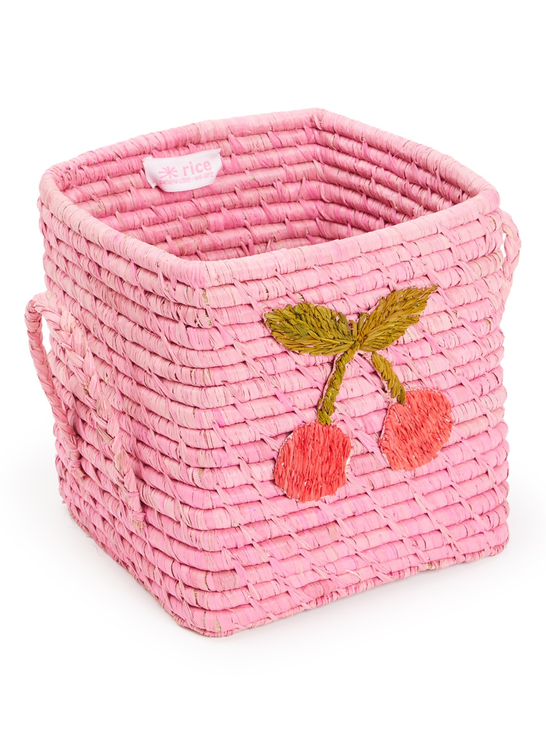 Rice Opbergmand van raffia 21 cm - voorkant roze