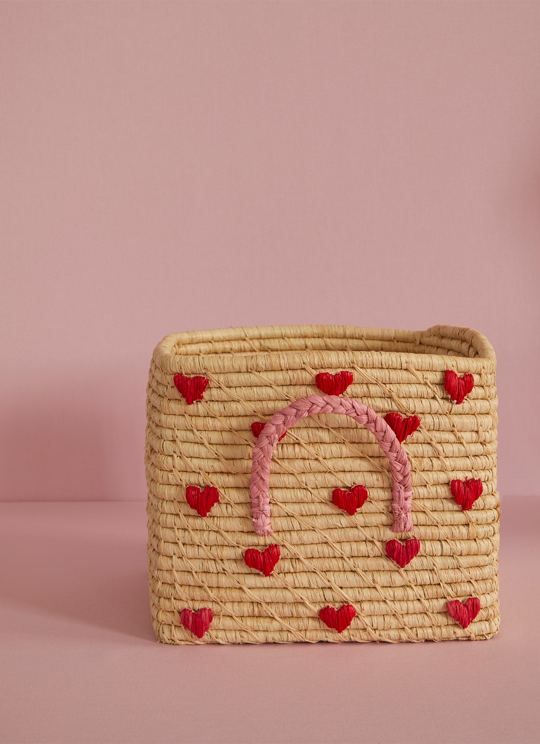 Rice Opbergmand van raffia 25 cm - voorkant 3 beige