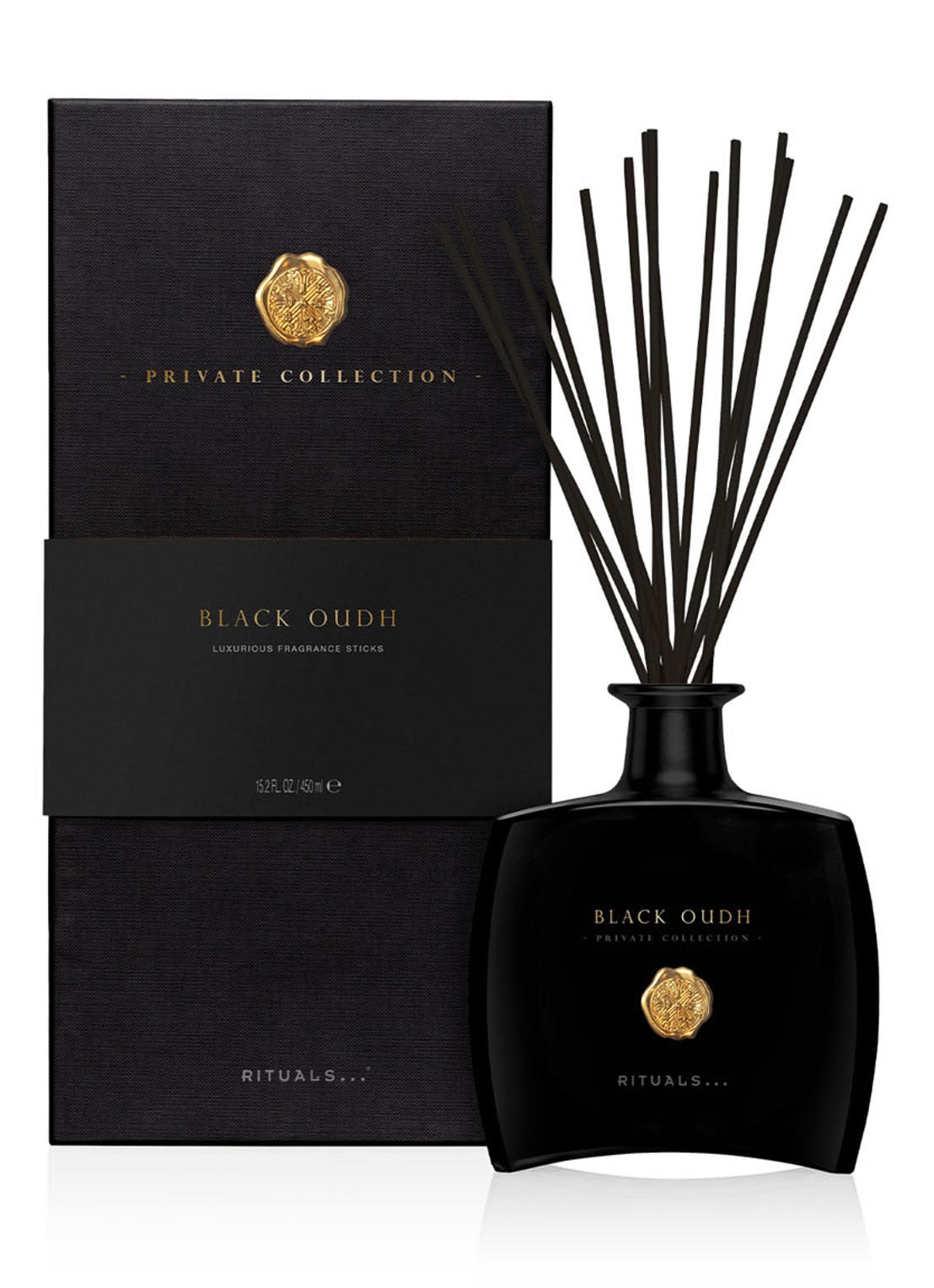 Rituals Black Oudh Fragrance Sticks luxe geurstokjes 450 ml - voorkant 2 zwart