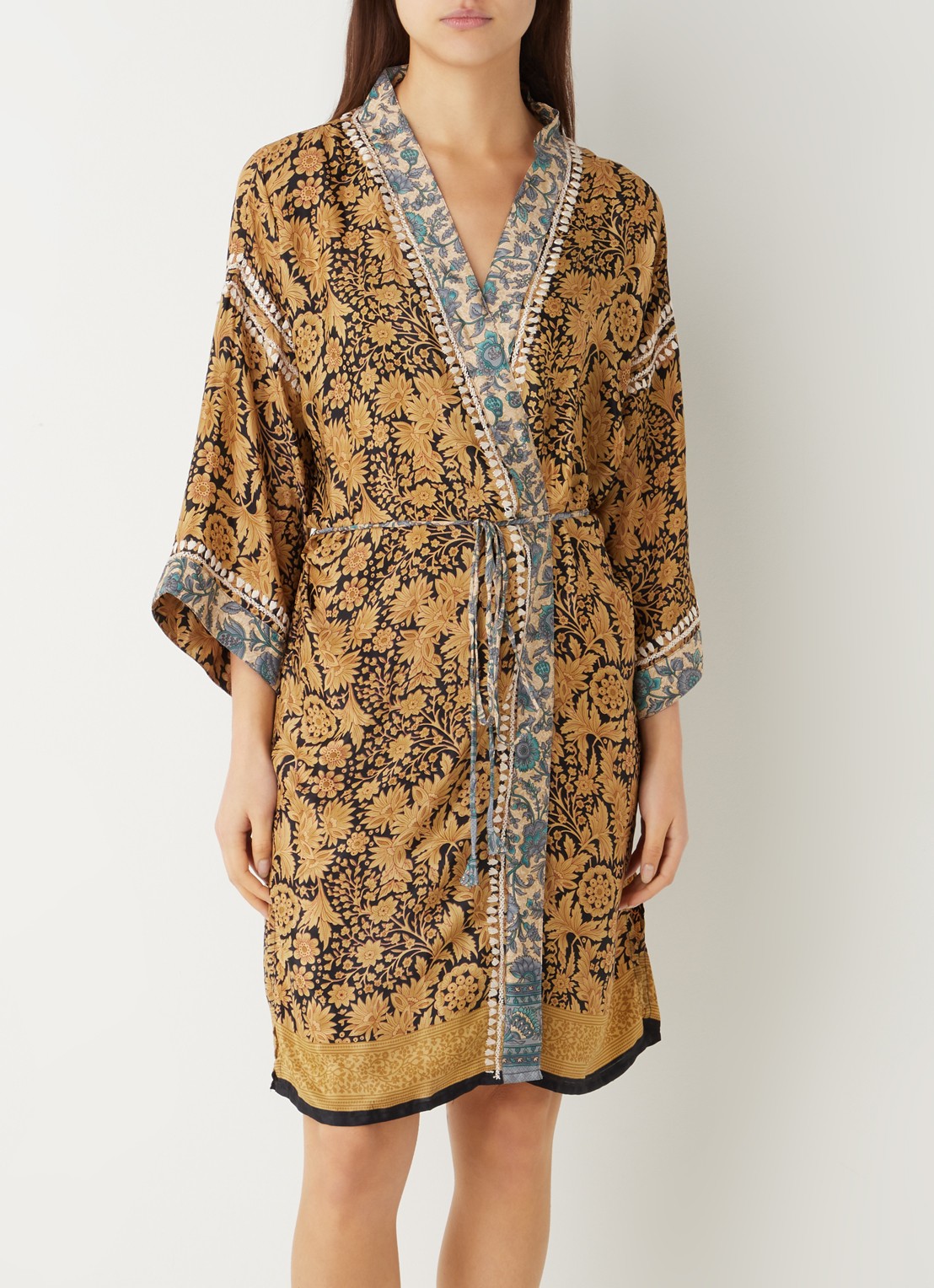 Rituals Jaypur Saree kimono van satijn met print - detail 4 zwart
