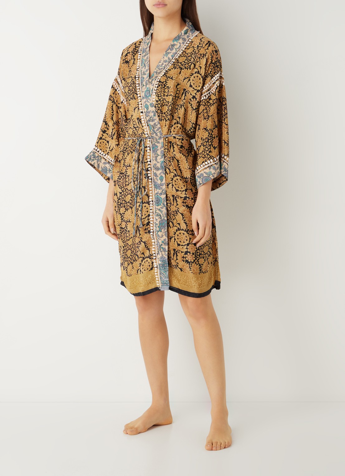 Rituals Jaypur Saree kimono van satijn met print - voorkant 3 zwart