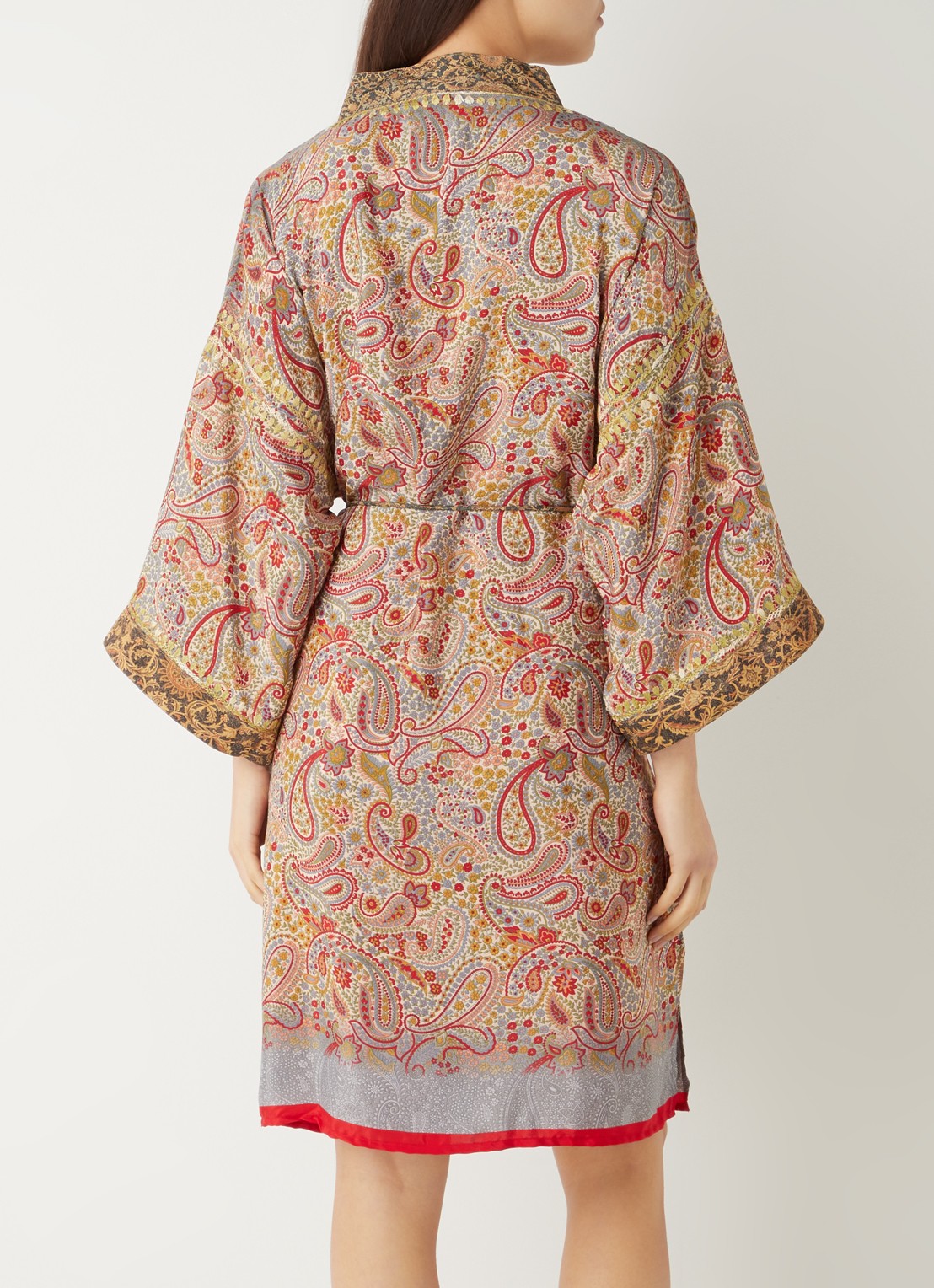 Rituals Jaypur Saree kimono van satijn met print - achterkant steenrood