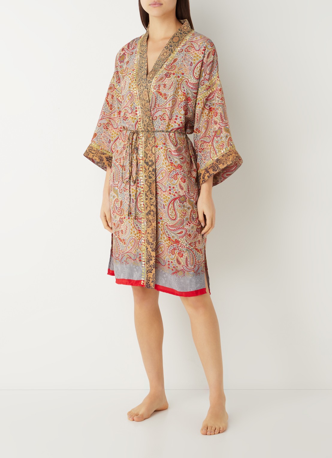 Rituals Jaypur Saree kimono van satijn met print - voorkant 5 steenrood