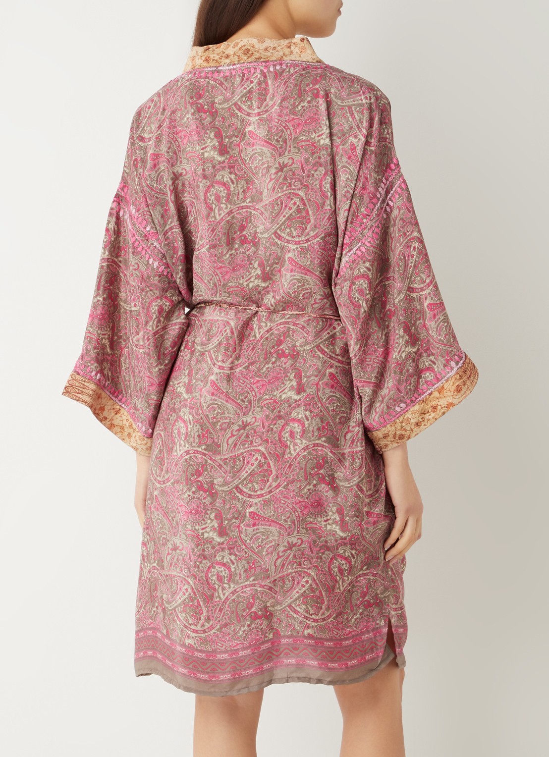 Rituals Jaypur Saree kimono van satijn met print - achterkant roze