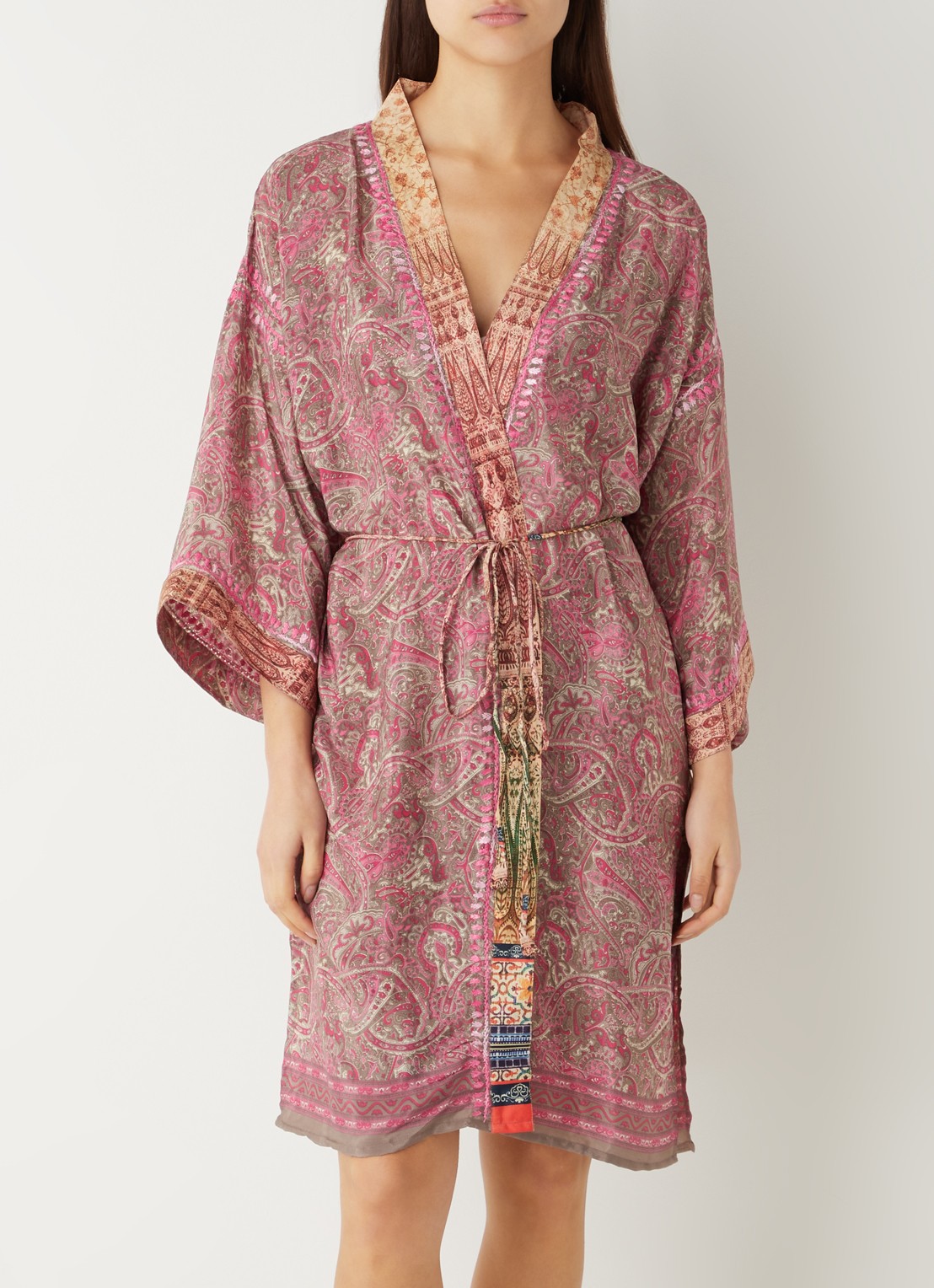 Rituals Jaypur Saree kimono van satijn met print - detail 5 roze