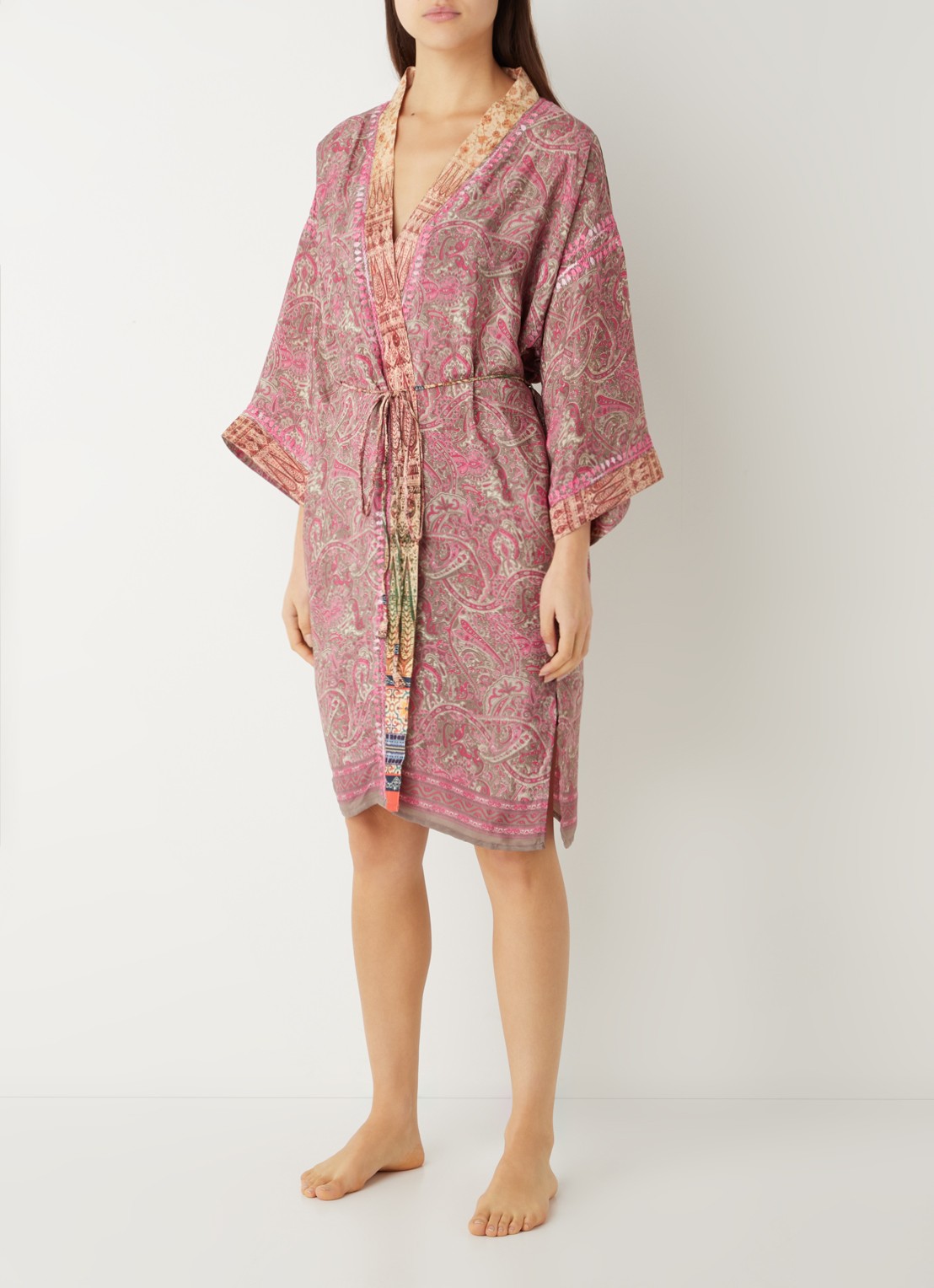 Rituals Jaypur Saree kimono van satijn met print - voorkant 3 roze