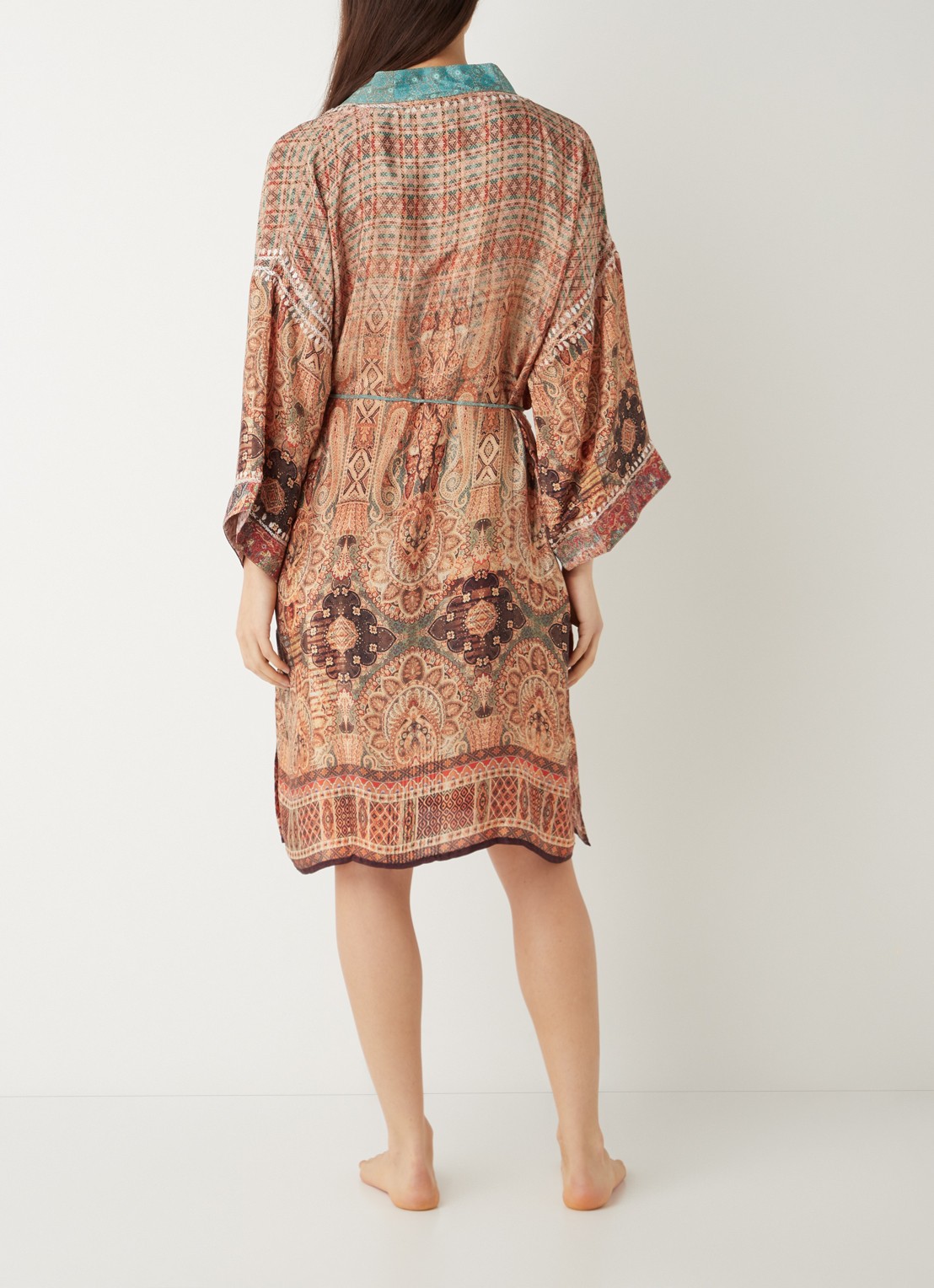 Rituals Jaypur Saree kimono van satijn met print - achterkant oranjebruin