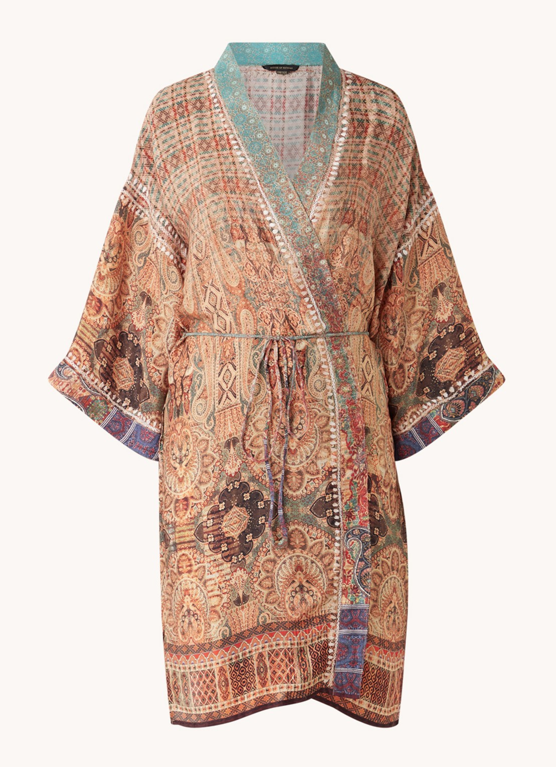 Rituals Jaypur Saree kimono van satijn met print - voorkant 4 oranjebruin