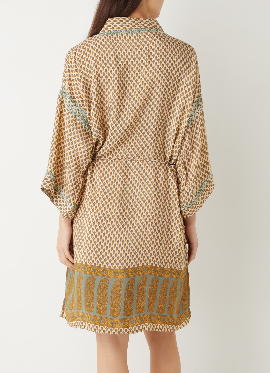 Rituals Jaypur Saree kimono van satijn met print - achterkant groen