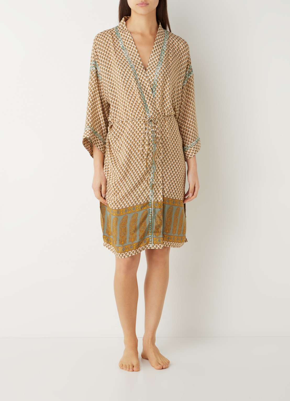 Rituals Jaypur Saree kimono van satijn met print - voorkant 4 groen