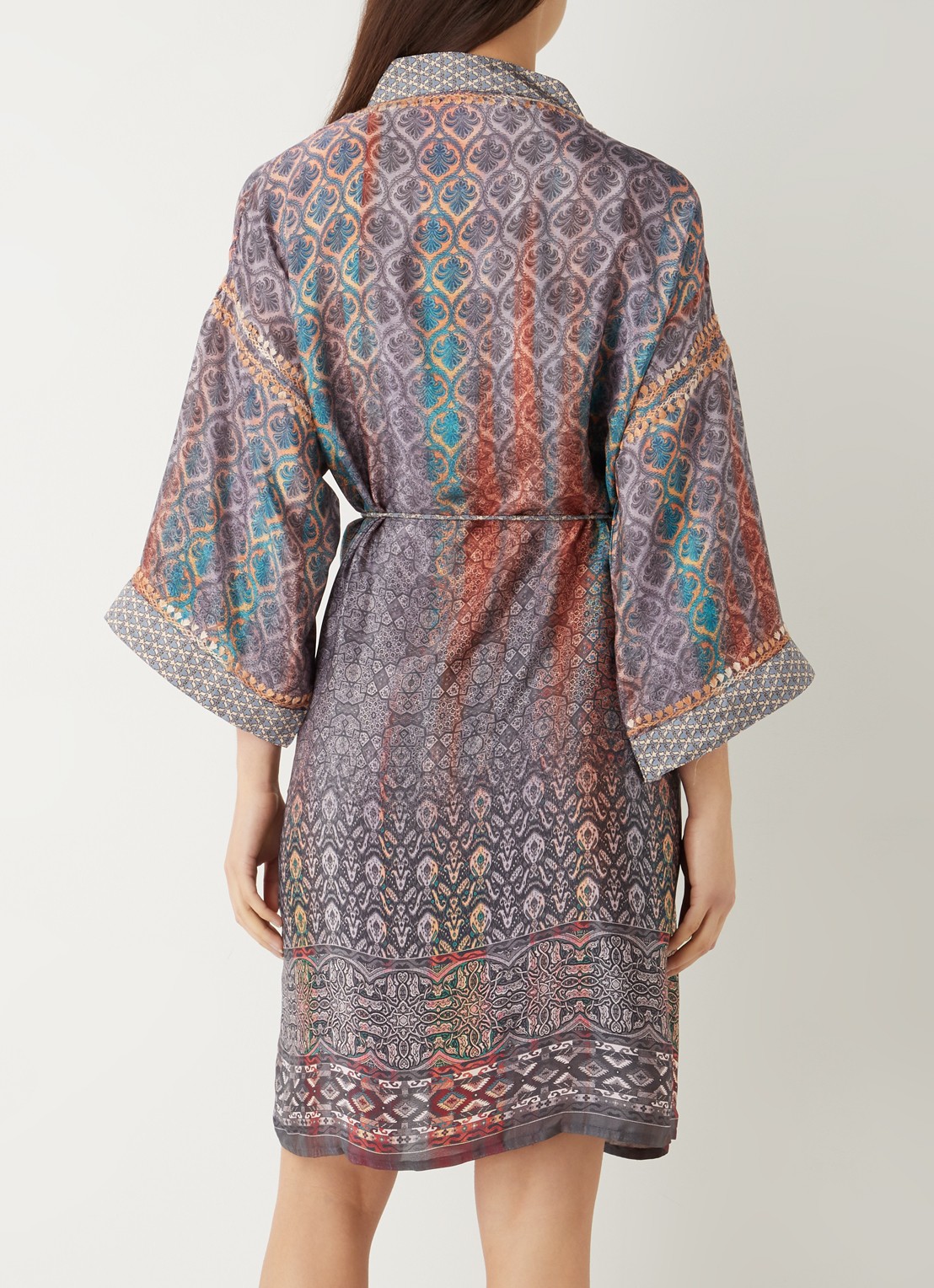 Rituals Jaypur Saree kimono van satijn met print - achterkant 3 lichtblauw