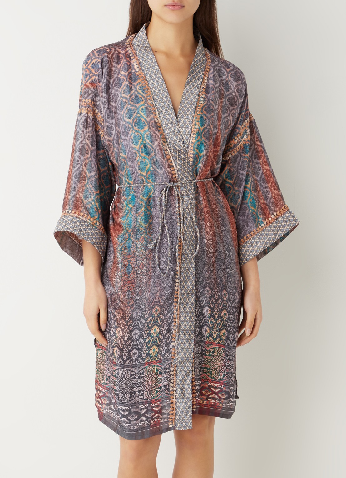 Rituals Jaypur Saree kimono van satijn met print - detail 5 lichtblauw