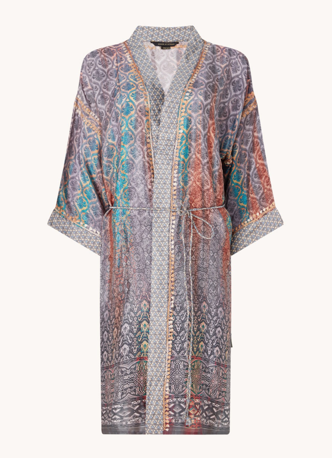 Rituals Jaypur Saree kimono van satijn met print - voorkant lichtblauw