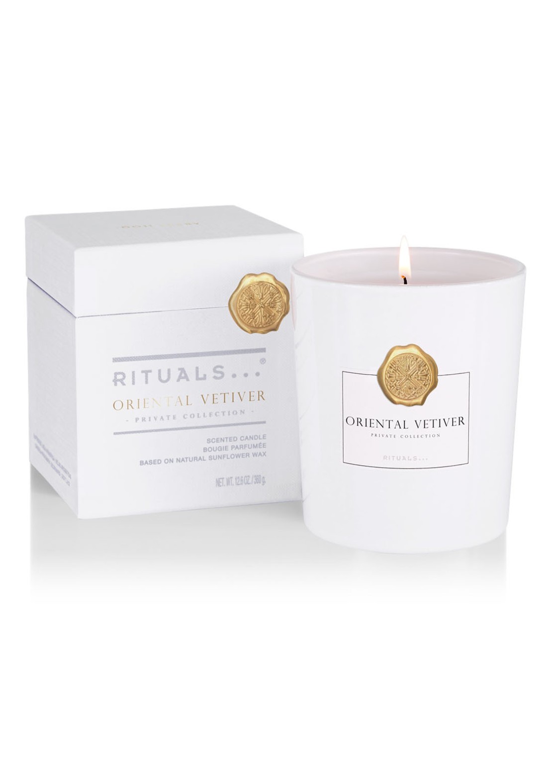Rituals Oriental Vetiver geurkaars 360 gram - voorkant wit
