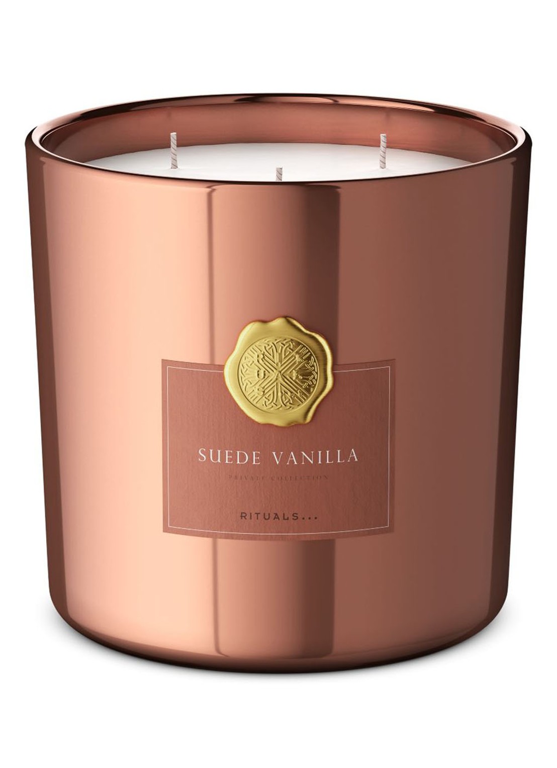 Rituals Suede Vanilla XL geurkaars 1000 gram - voorkant 3 oranjebruin