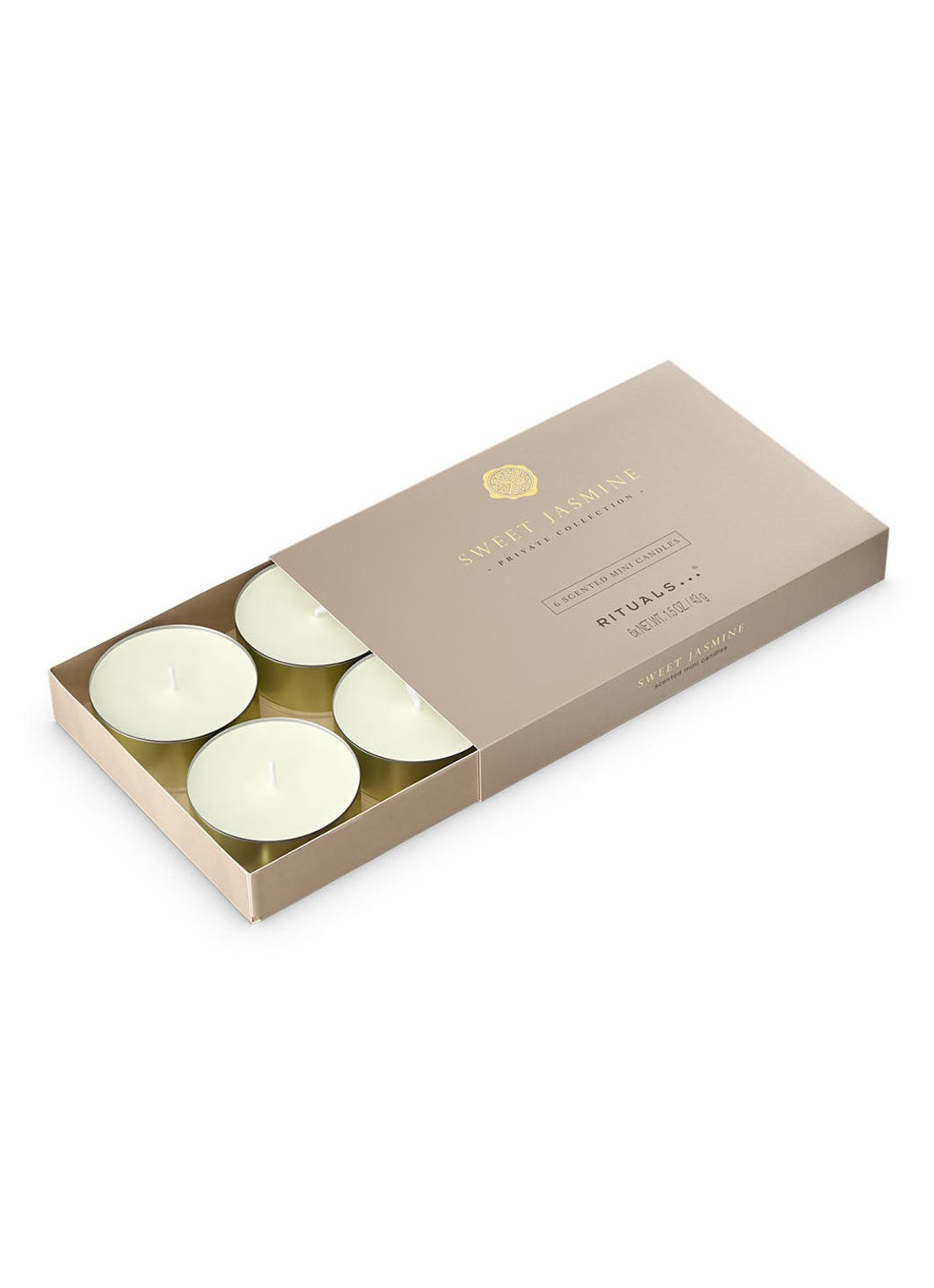 Rituals Sweet Jasmine mini geurkaars set van 6 - voorkant 3 goud