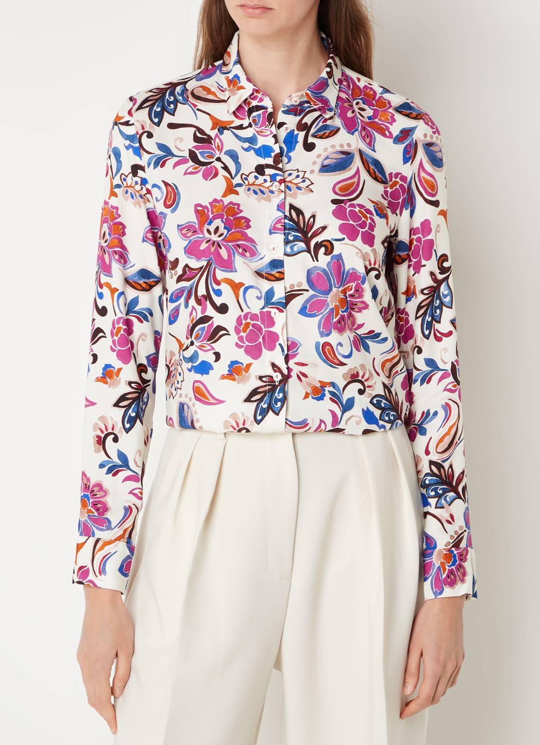 River Woods Blouse met bloemenprint - detail 2 donkerroze