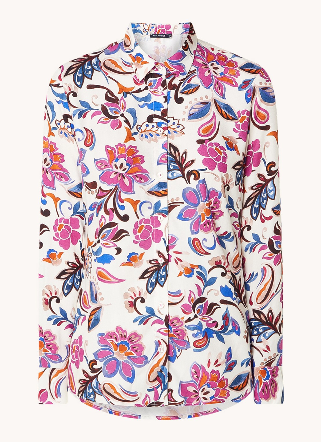 River Woods Blouse met bloemenprint - voorkant 4 donkerroze