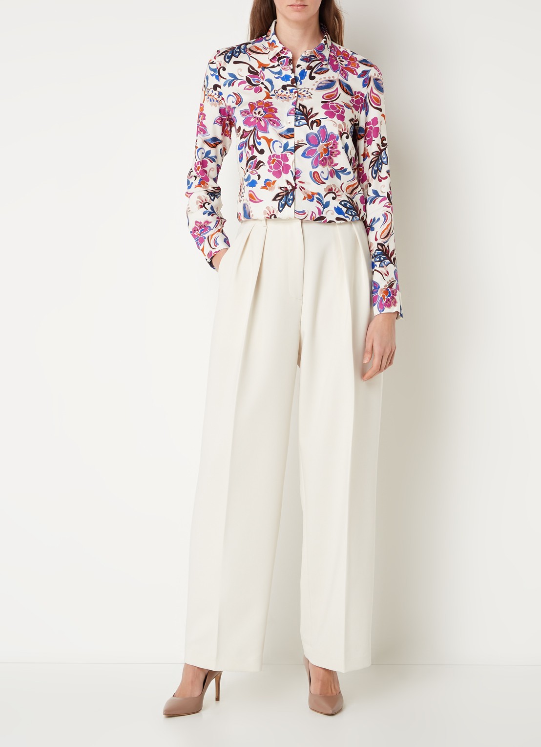 River Woods Blouse met bloemenprint - voorkant 5 donkerroze