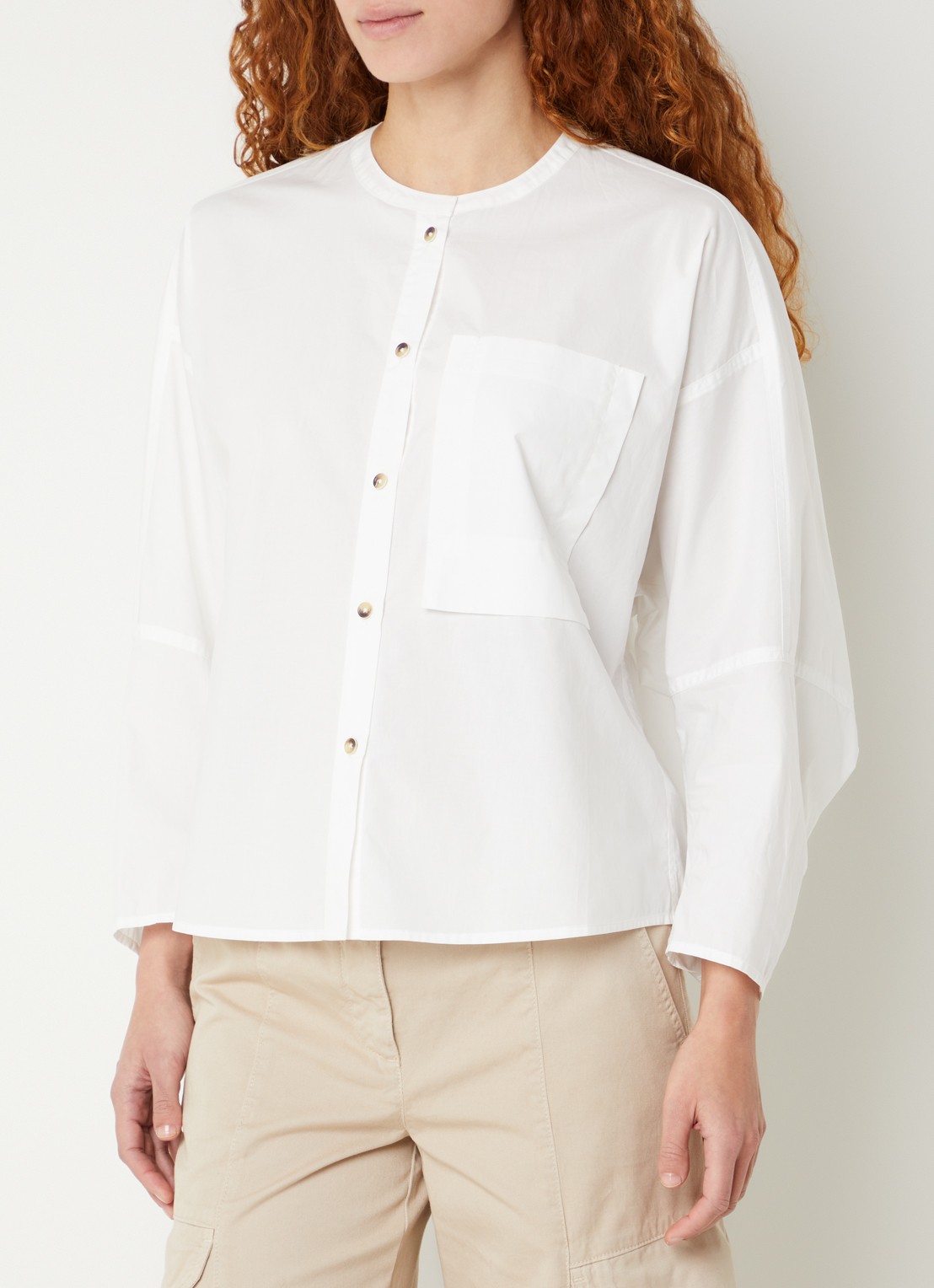 River Woods Blouse met borstzak - detail 4 gebroken wit
