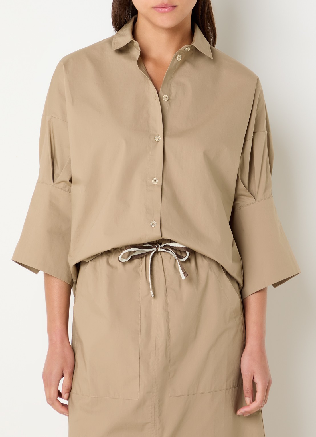 River Woods Blouse met kraag - detail 3 donkerbeige