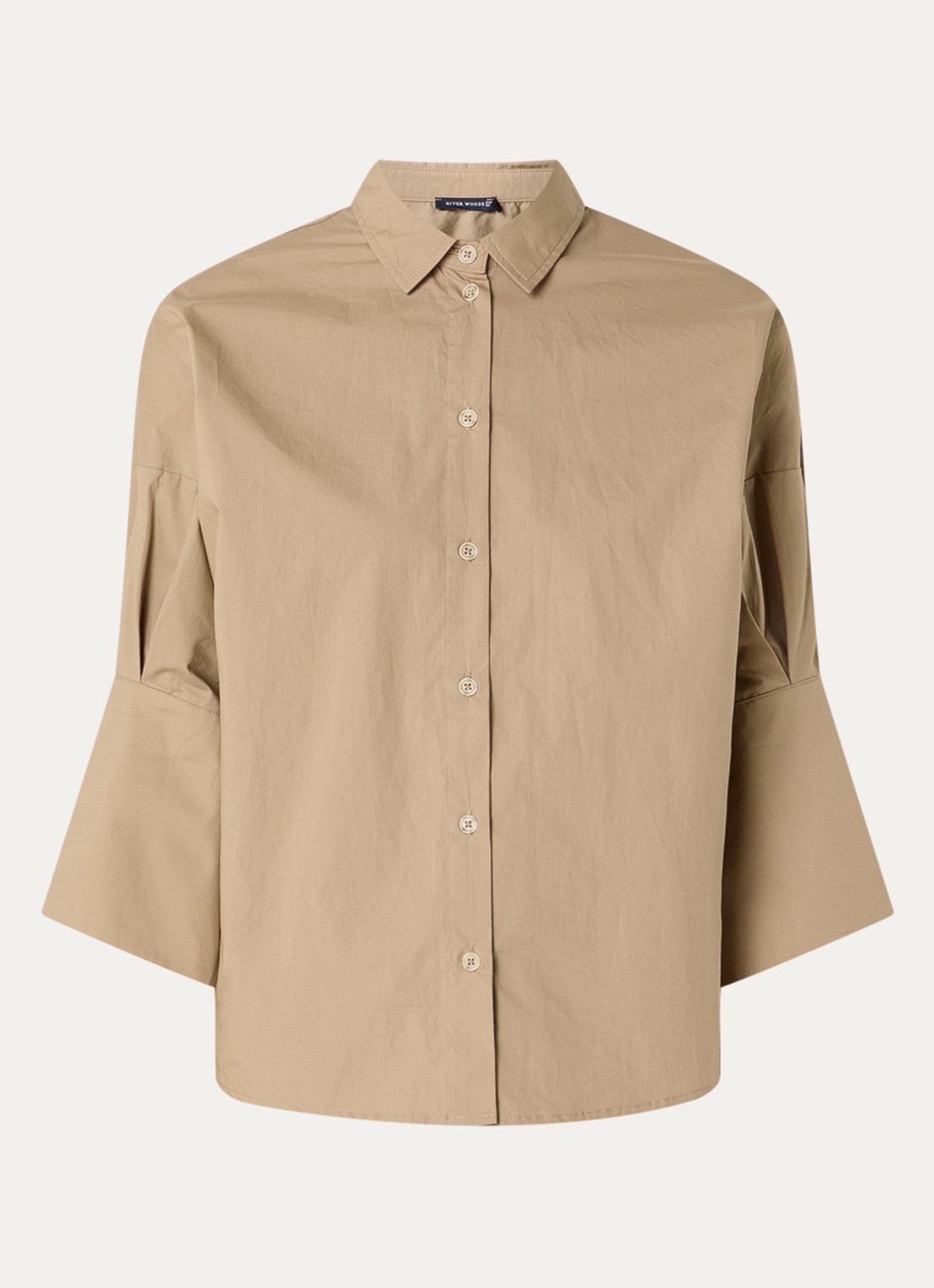 River Woods Blouse met kraag - voorkant donkerbeige