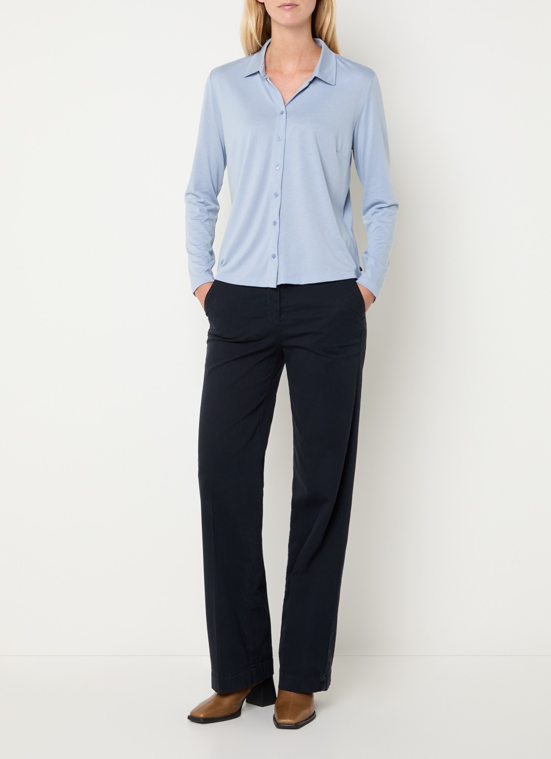 River Woods Blouse met kraag - voorkant 3 lichtblauw