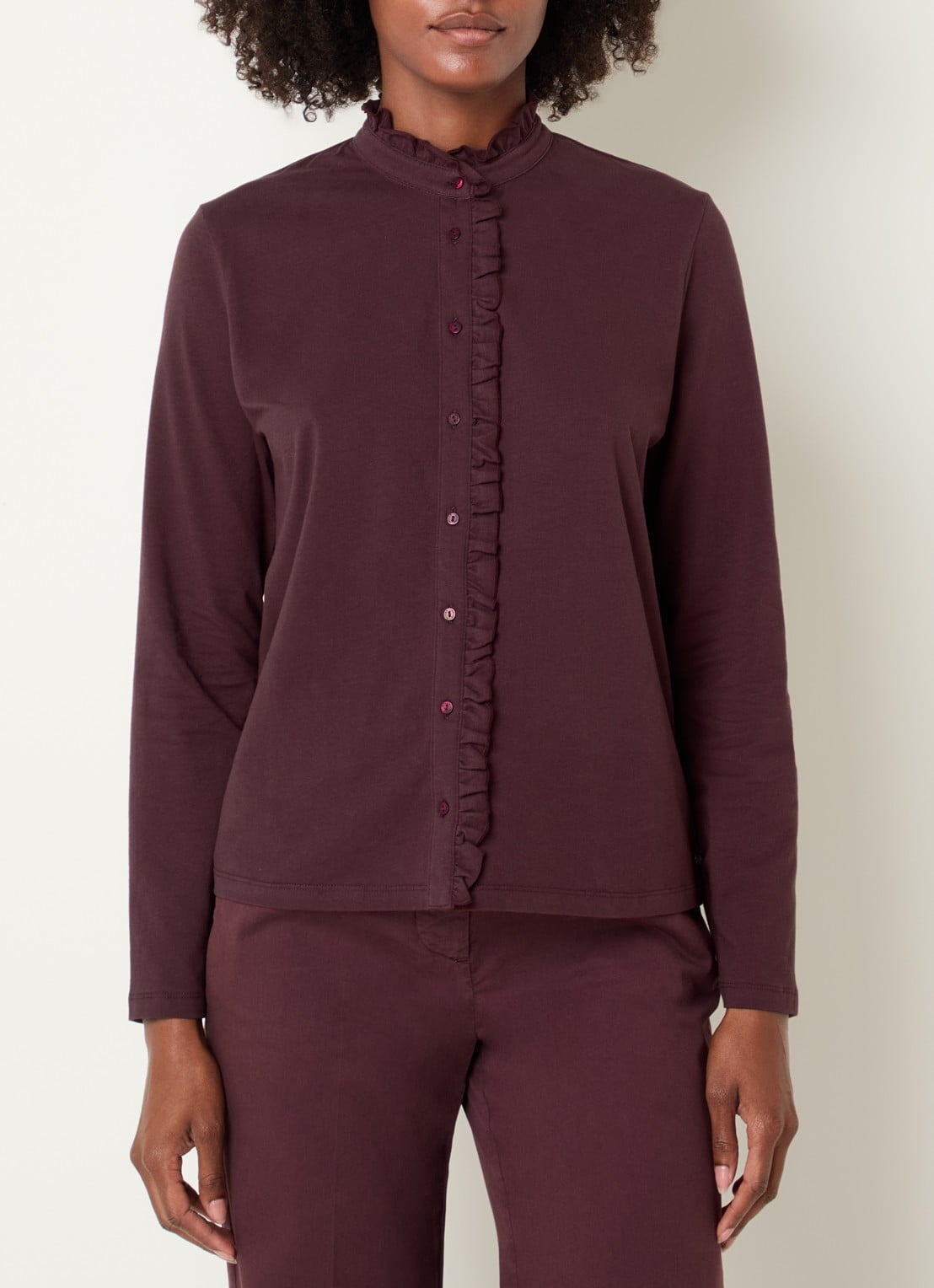 River Woods Blouse met opstaande kraag - detail 3 bordeauxrood