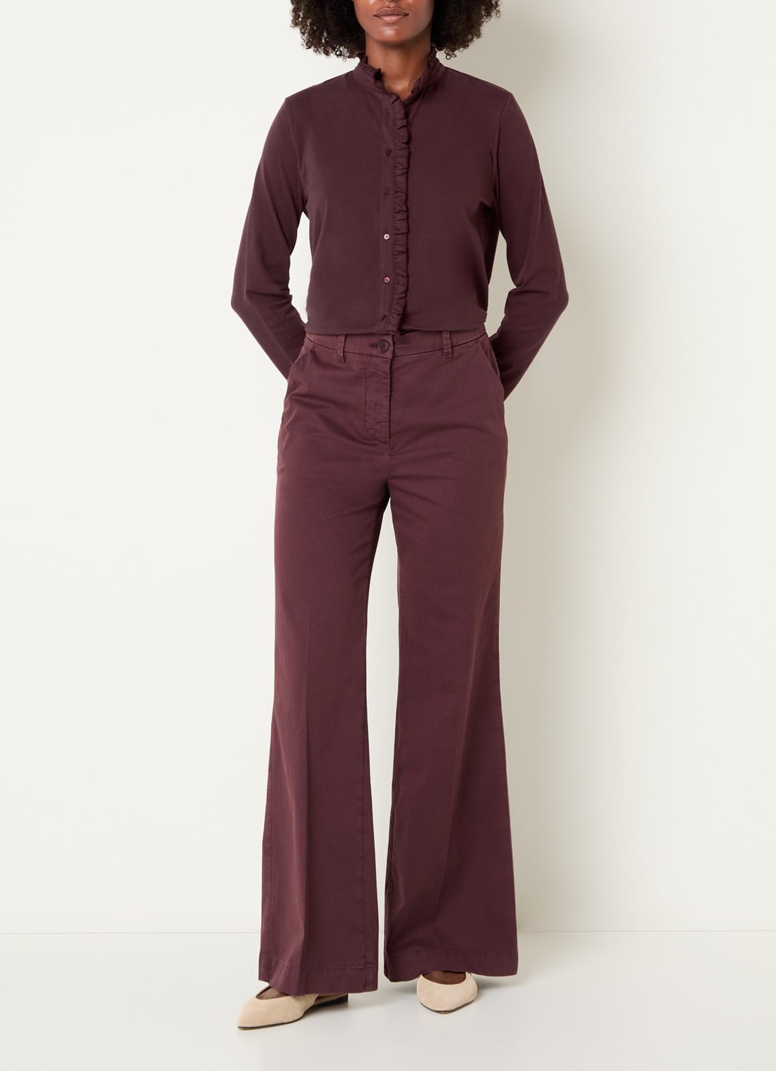 River Woods Blouse met opstaande kraag - voorkant 2 bordeauxrood